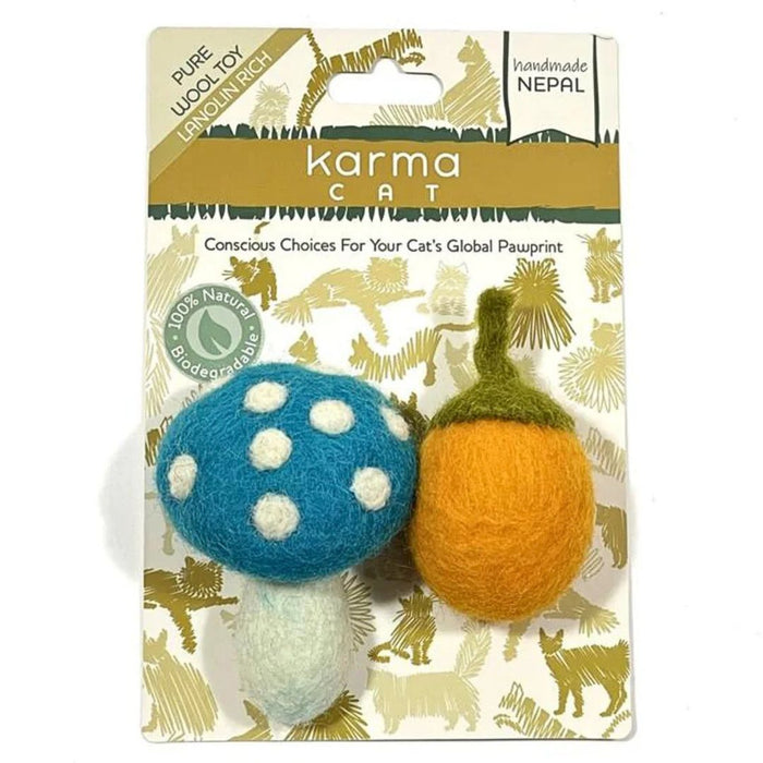 Mushroom and Acorn - Wool Felt Cat Toy (Set of 2)