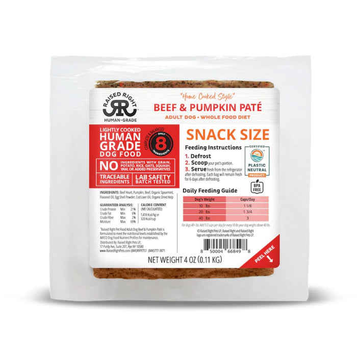 Raised Right Dog Food  Snack Size 4oz