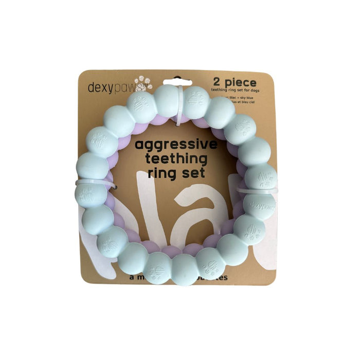 Dexypaws 2 Piece Aggressive Teething Ring Set (Lilac & Sky Blue)