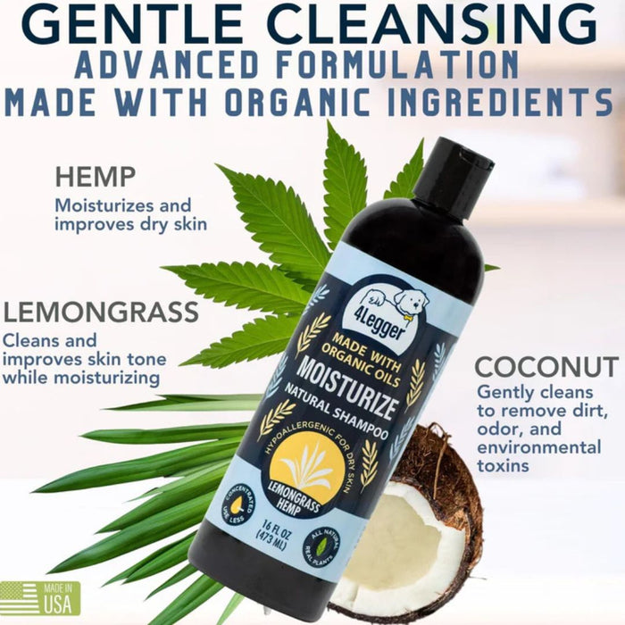 Moisturize - Certified Organic Dog Shampoo - Hemp and Lemongrass (2 sizes)