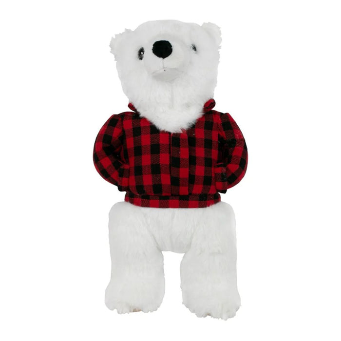 Plush Polar Bear with Flannel Jacket Squeaker Toy