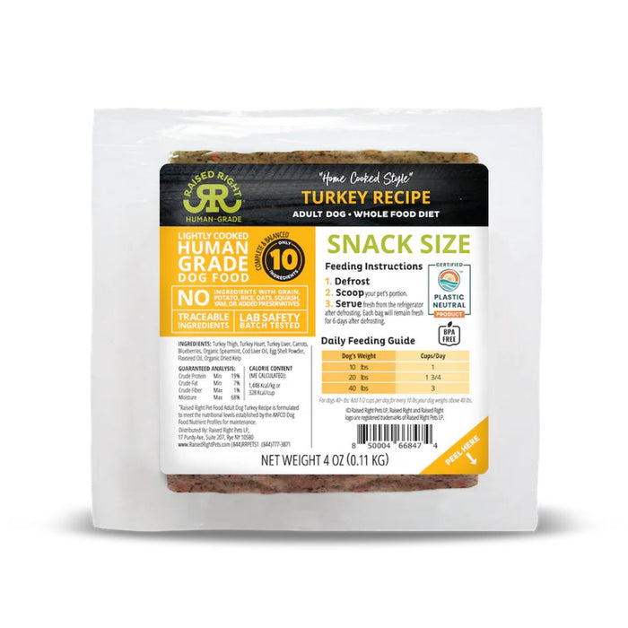 Raised Right Dog Food  Snack Size 4oz