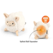 A demonstration of what's inside a dog toy shaped like a round woolly sheep. It shows a spiky orange plastic squeaker ball that's hidden inside the plush sheep.